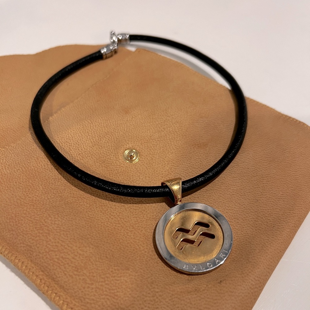 Bulgari Tondo 18K Yellow Gold + Steel 31mm Aquarius Pendant Necklace